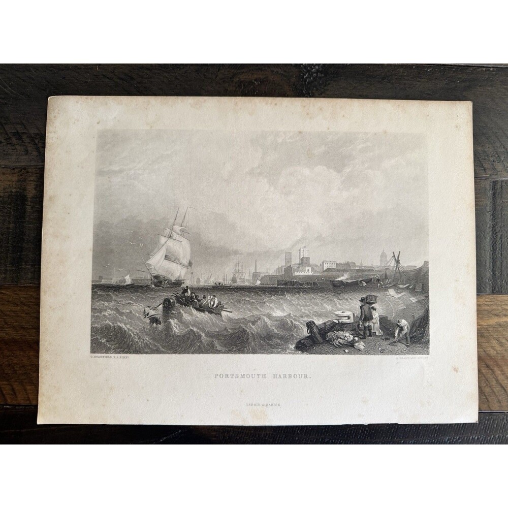 1876 Portsmouth Harbour Steel Engraving C Stanfield Brandard Gebbie Barrie